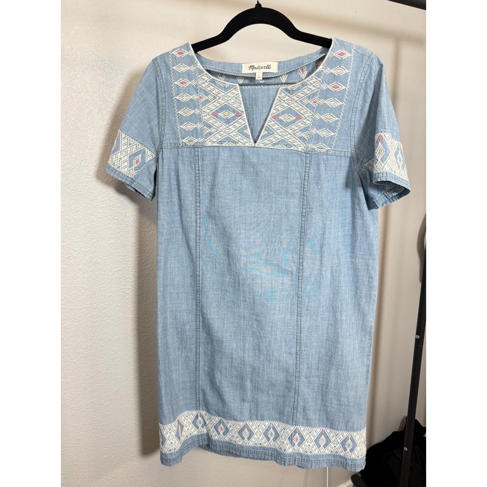 Madewell Embroidered Denim Shift Dress Blue Cotton G2560 Womens Large L - Picture 7 of 7
